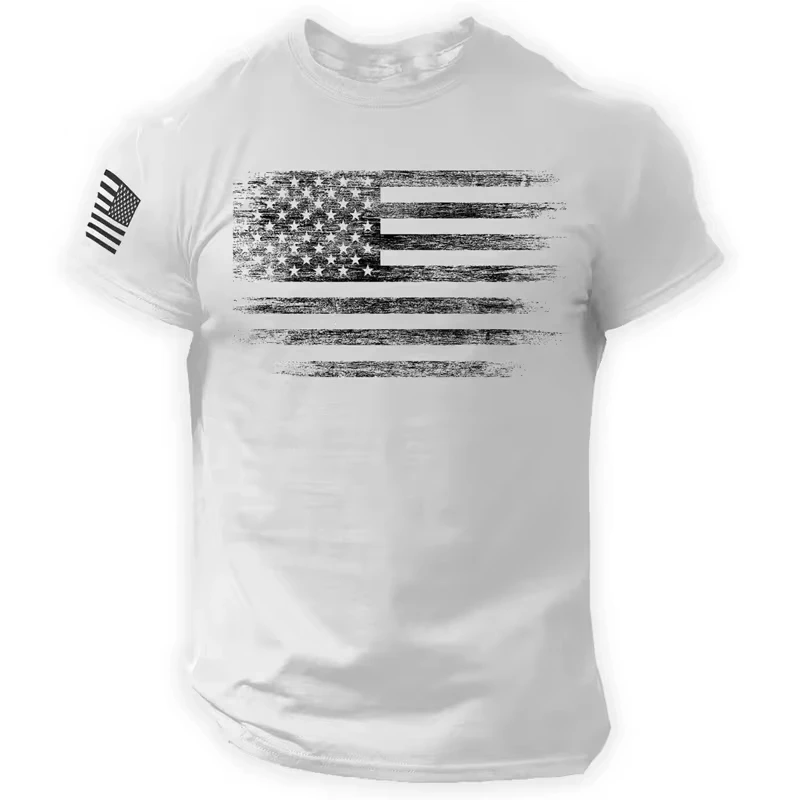 Men's T Shirt Gym 3d Print USA Flag Casual O Neck Short Sleeved Tops Tees Sportswear Street Pullover Outdoor Oversized Clothing