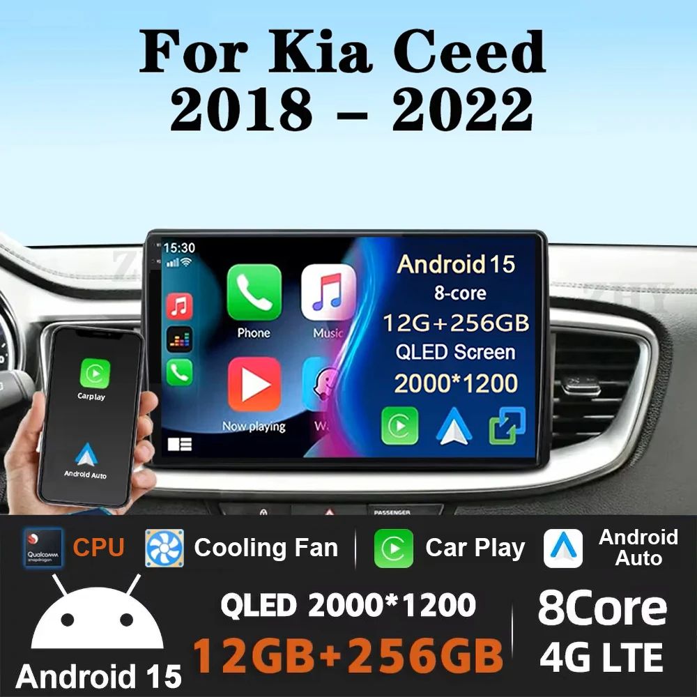 

Android 15 Car Radio Carplay+Auto For Kia Ceed 3 CD 2018 2019 2020 2021 2022 Navigation GPS Multimedia Video Player Stereo WiFi