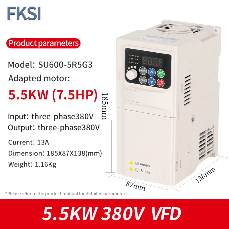 

VFD SU600 5.5KW 380V single-phase input 380V three-phase output adjustable speed drive frequency converter