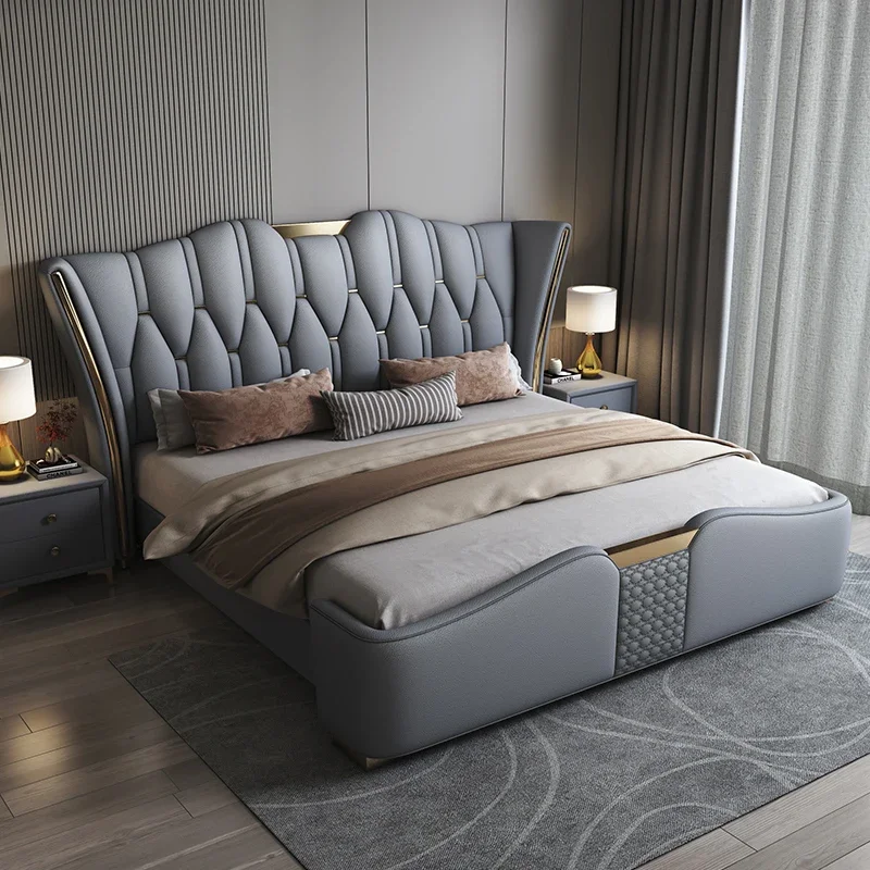 

Composite Leather Wood Double Bed Luxury King Size Queen Frame Double Bed Hotel Modern Letto Matrimoniale Bedroom Furniture