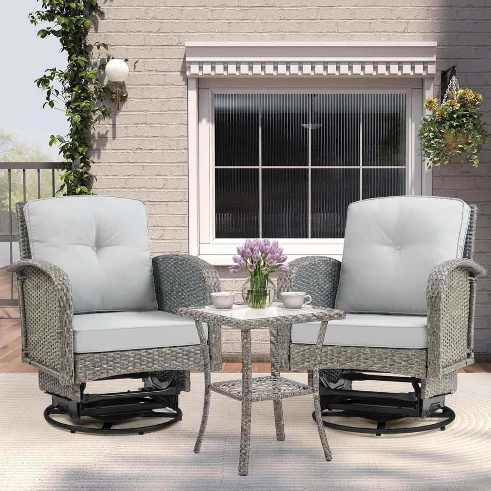 

Outdoor Swivel Rcoker Patio Chairs, Outdoor Swivel Patio Chairs Set of 2 Wicker Chair and 1 Side Table
