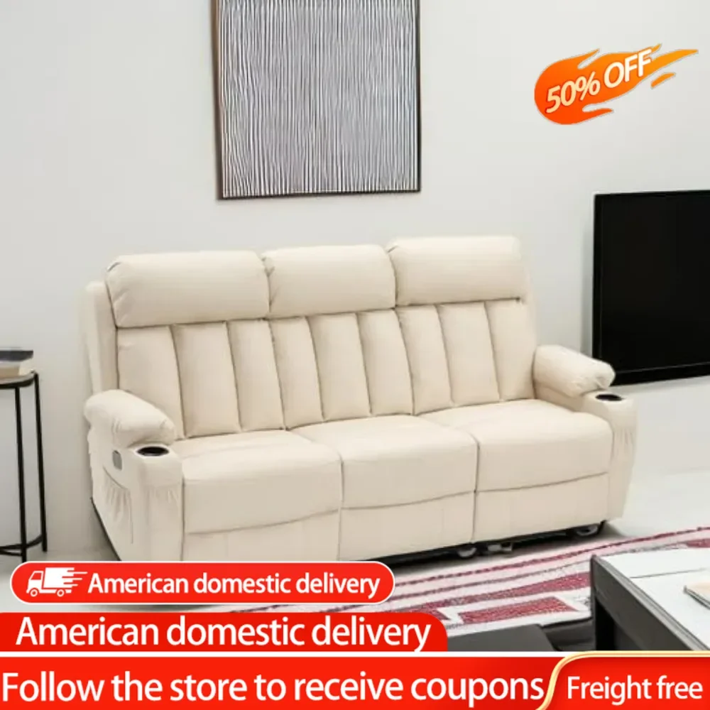 

Power Reclining Sofa with Heat and Vibration,USB Ports, Cup Holders,3-Seat Dual Recliner Sofa for Living Room 6077