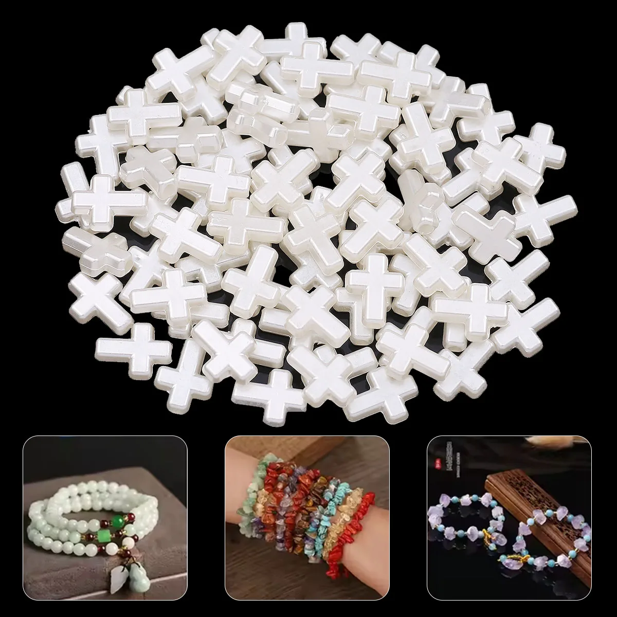 16mm White Acrylic Cross Cross Bead Large Hole Spacers Loose Beads For Jewelry Making Bracelet Cell Phone Chains DIY Accessories