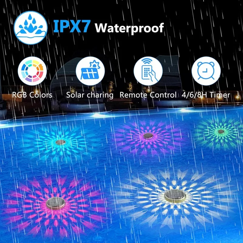 Pool Light, Solar Charging Floating Pool Light with Remote Control, 9 Lighting Modes, IPX7 Waterproof Pool Lighting Accessories