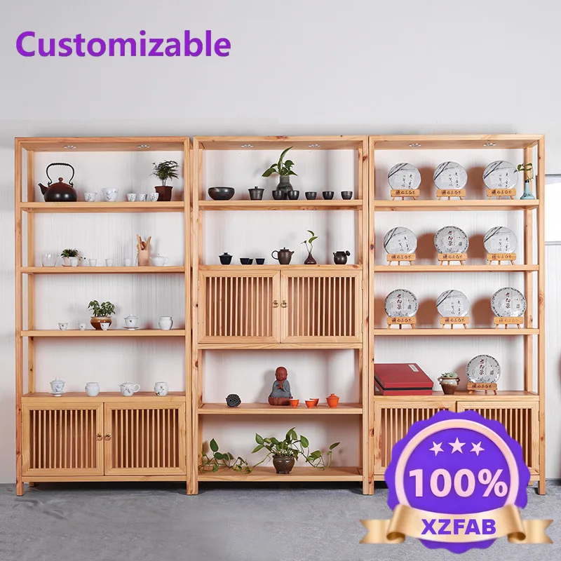 Factory Direct 2026 High Quality Display Cabinet Solid Wood Tea Room Storage Living Room Partition Tea Display Rack