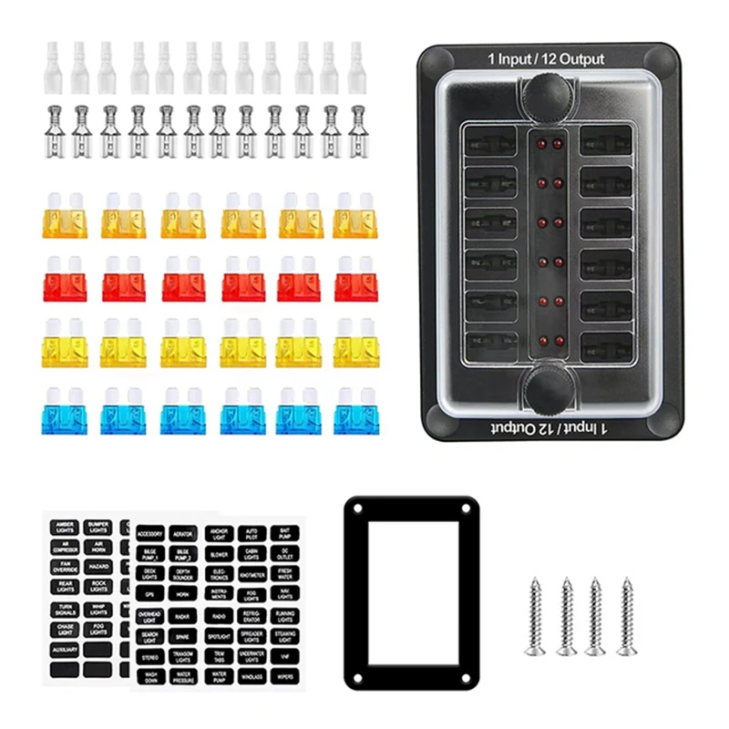 100A 12-Way 1-In 12-Out ATO ATC Fuse Vehicle And Ship Waterproof Fuse Box 32V LED Warning Light Distribution Panel