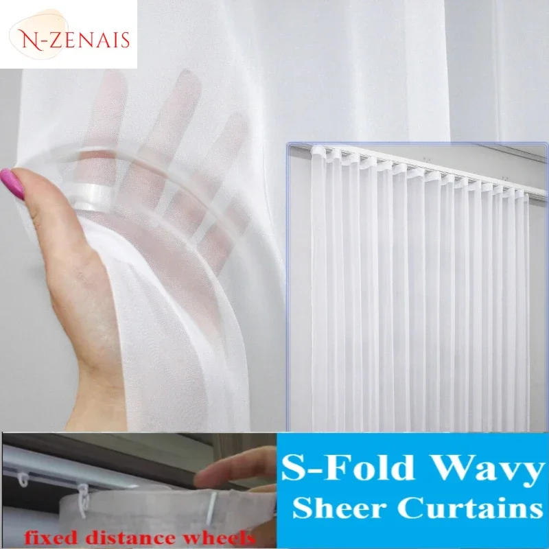 S Fold Wavy Sheer Curtains Good Quality White Tulle Window Curtains for Living Room Bedroom Dining Chiffon Bedroom Door Screen