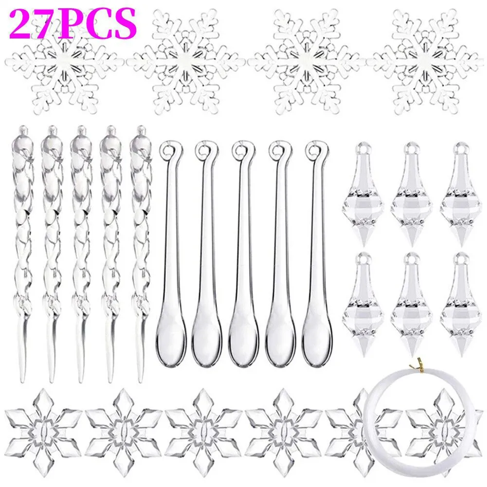 Home Decor Snowflake Snowflake 27Pcs/set Acrylic + Plastic Clear Color Hanging Pendant Plastic Wire Pointed Pendant