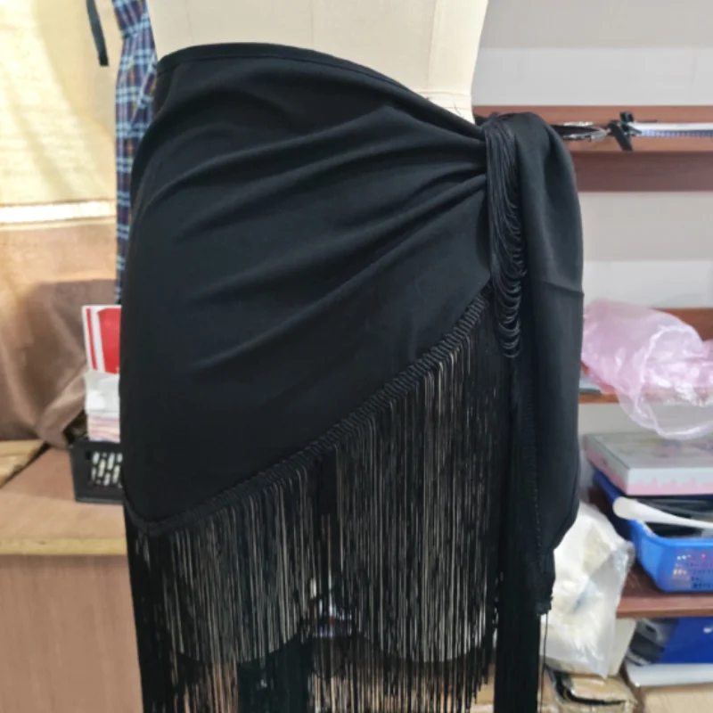 Beige Fringe Wrap Skirt Solid Tie Waist Boho Style Elegant Women Fashion All-match Mini Skirts Party Chic Casual Vacation Outfit