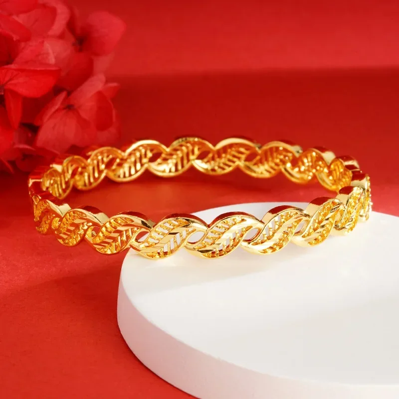 Pure Gold Color Bracelets for Women Advanced Fried Dough Twists Braid Explosion Flash Bracelet Open Bracelet Jewlery Gifts