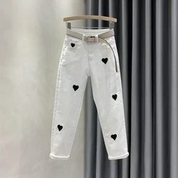 High Waisted White Jeans Women Slim Fit Fashion Harun Denim Pants New Spring Autumn Chic Embroidery Casual Jean Pantalon Femme