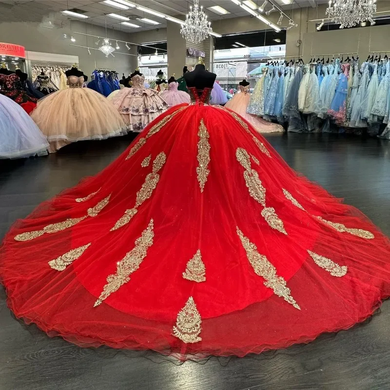 Luxury Red Quinceanera Dresses With Cape Lace Applique Sweet 16 Dress Sleeveless Beading Sweetheart Vestidos De 15 Años