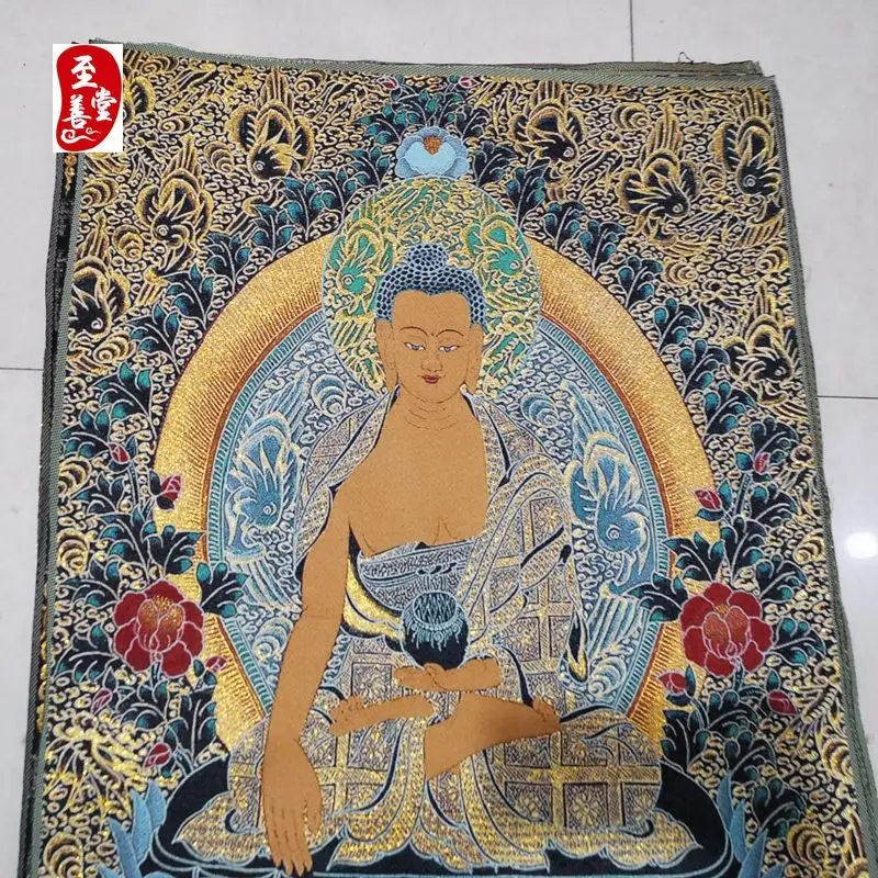 Tibet Tibetan Cloth Silk Red flower medicine buddha Thangka Tangka Embroidery Painting Embroidery Hanging Pictures