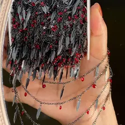 New 0.5/1/2Meter Red Zirconia Feather Copper Clad Iron Gunblack Chains Link for Bracelet Necklace DIY Jewelry Making Accessories