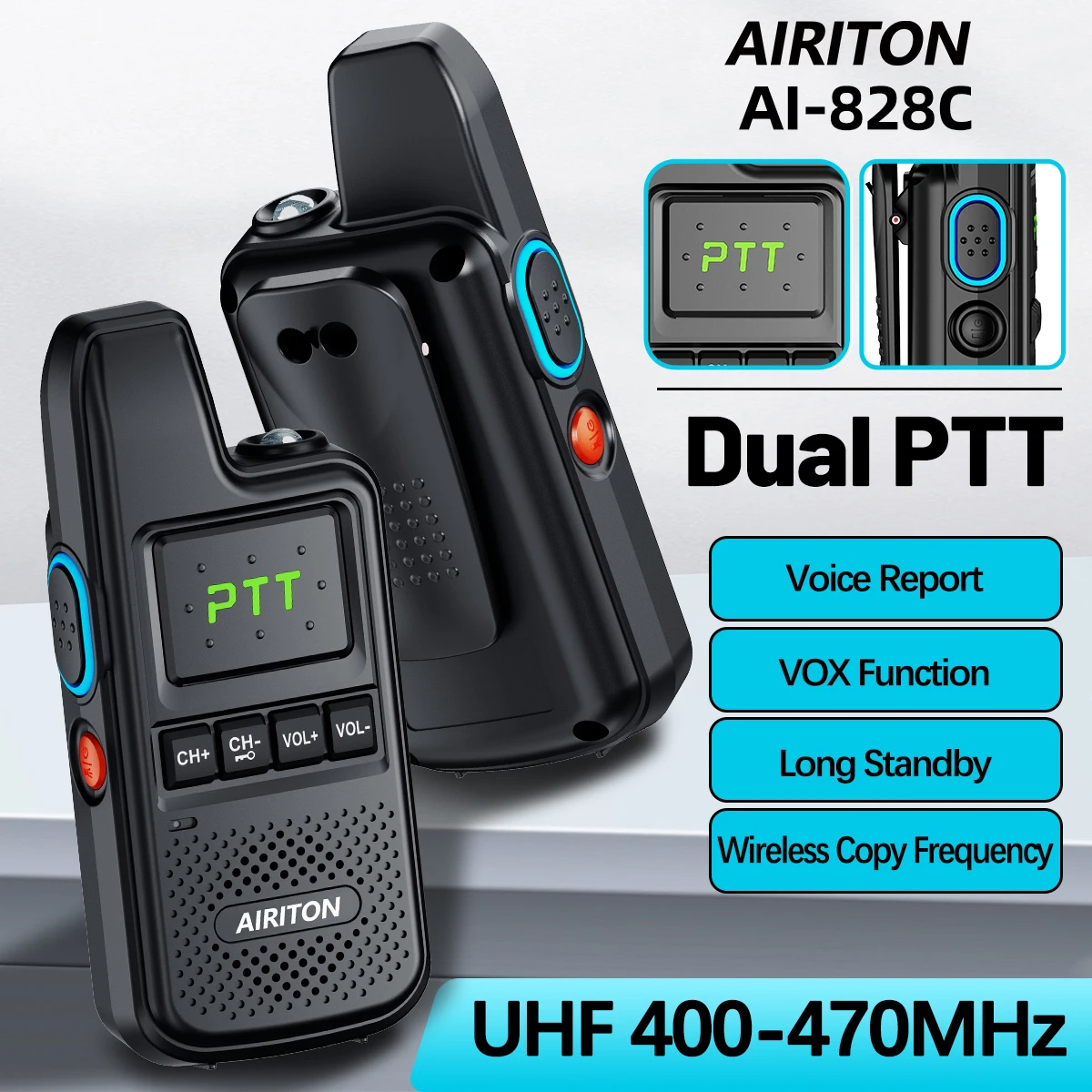 

1/2 шт. AIRITON AI-828C рация UHF двойной PTT двустороннее радио беспроводное копирование частоты HD голосовой портативный радиолюбитель для кемпинга