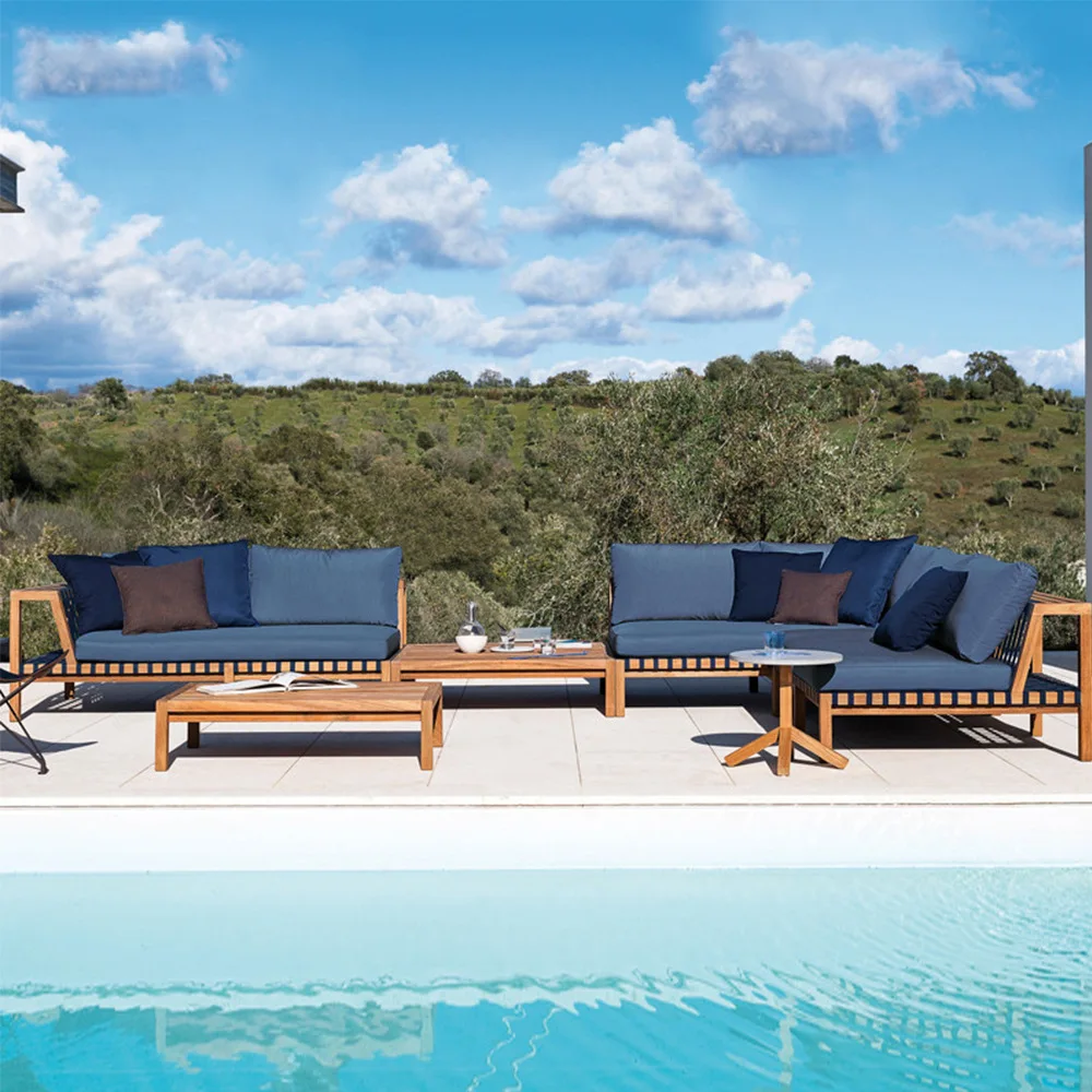 

Уличный диван из тикового ротанга, комбинированная вилла, двор под открытым небом, открытый сад, твердая древесина для отдыха, водонепроницаемый и солнцезащитный крем