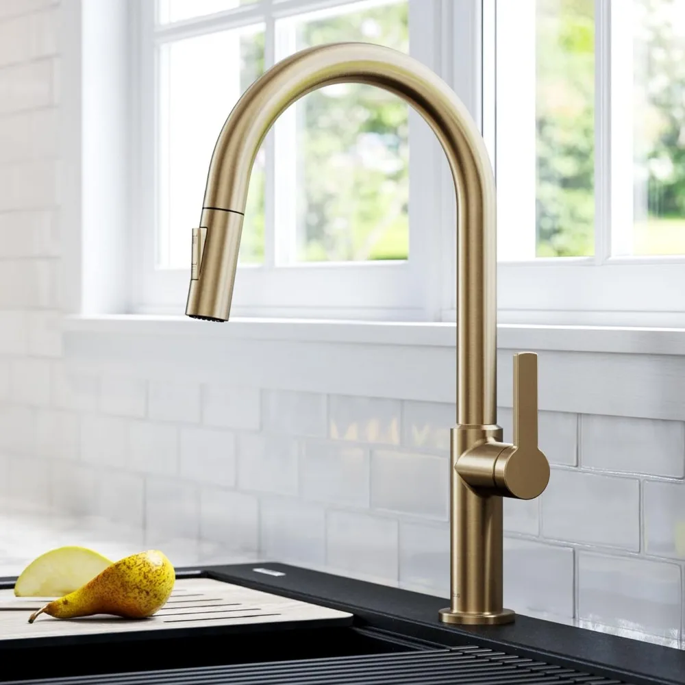Kraus Oletto Single Lever Pull-Down Kitchen Faucet in Spotless Antique Champagne Bronze, Model KPF-2820SFACB