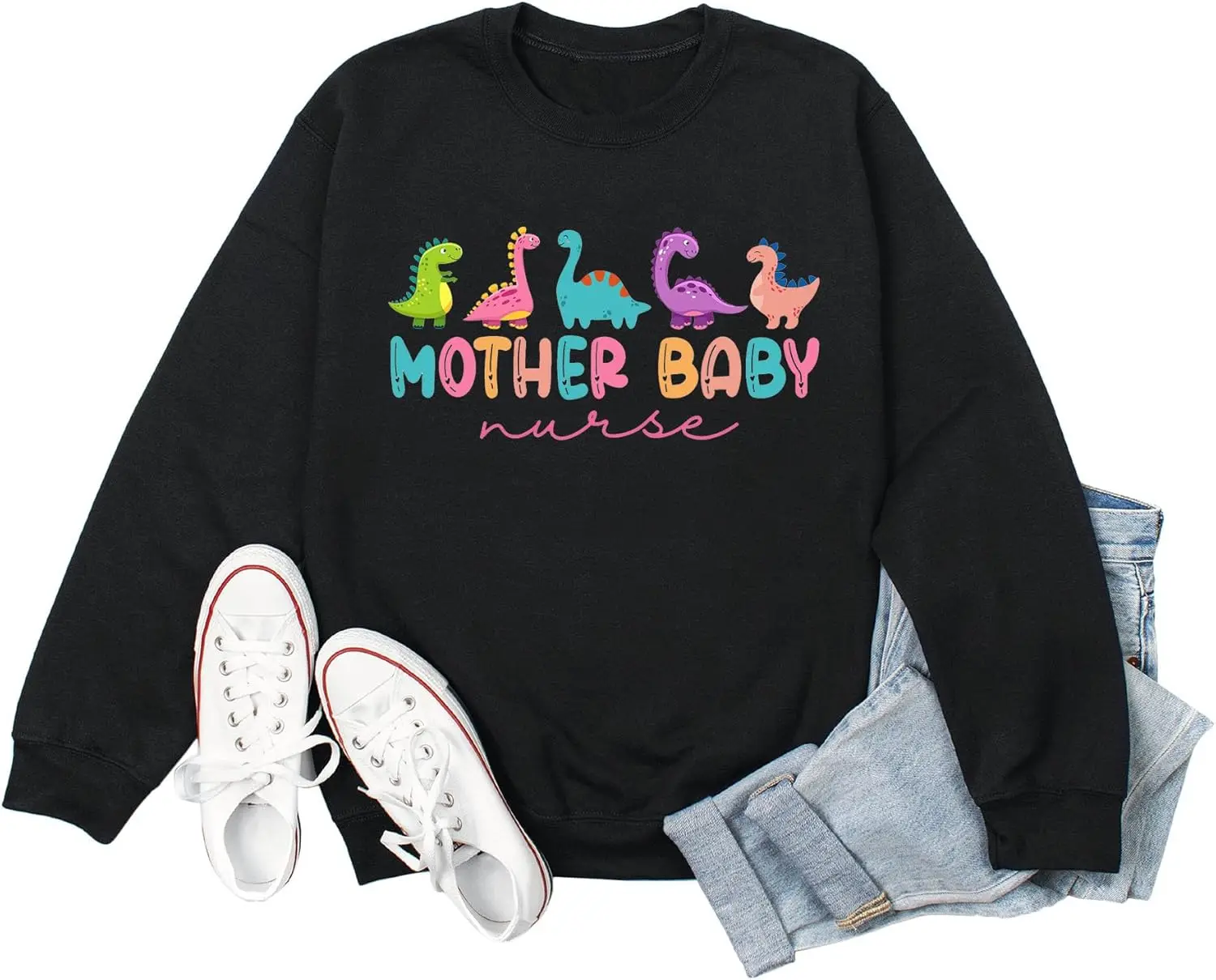 

Women's Mother Baby Nurse Sweatshirt RN Nursing Cute Trendy Casual Long Sleeve Crew Neck Pullover Tops MBU Nurse Gift