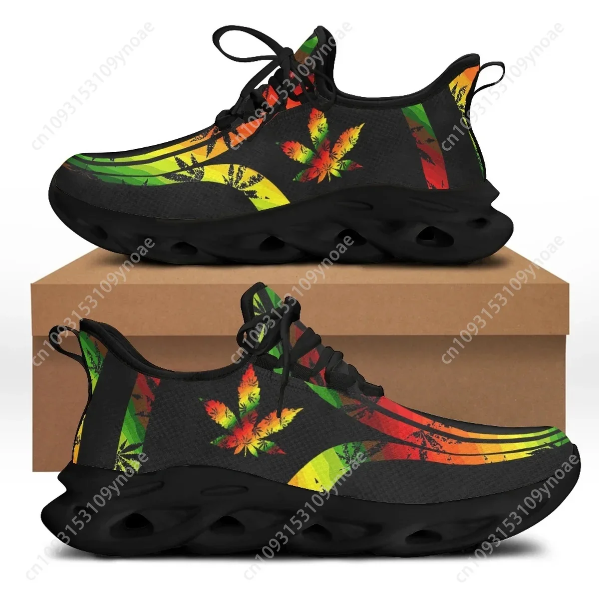 

3D Green Weed Leaves Printed Flats Shoes Men Casual Autumn/Spring Mesh Lace-Up Sneakers Large Size 47 48 Zapatollas