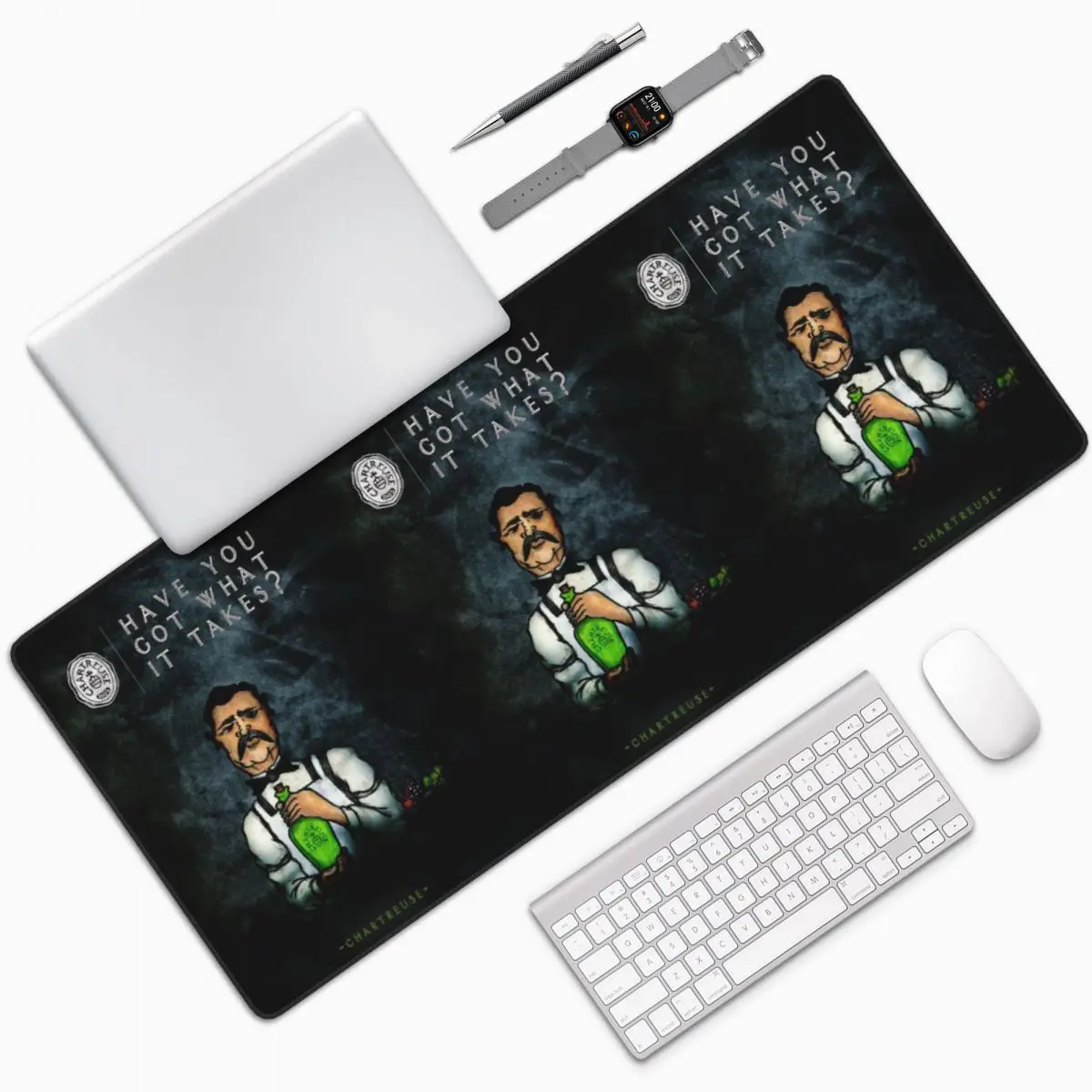 Green Chartreuse Bottle Oil Painting Drink Large Mouse Pad Computer Keyboard Mouse Mat Gamer PC Desk Mat Accessories Table Mats