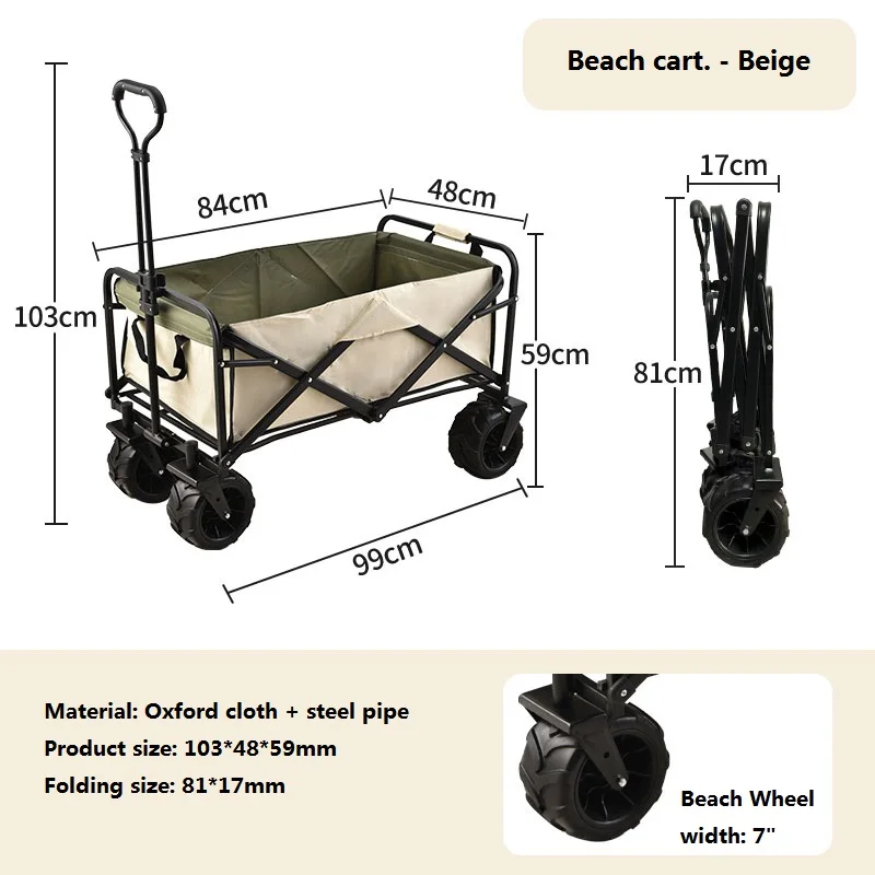 YTYINAdjustable Heavy Duty Collapsible Folding Utility Car Wagon Outdoor Camping Cart Beach Picnic Foldable Camping Wagon Boller