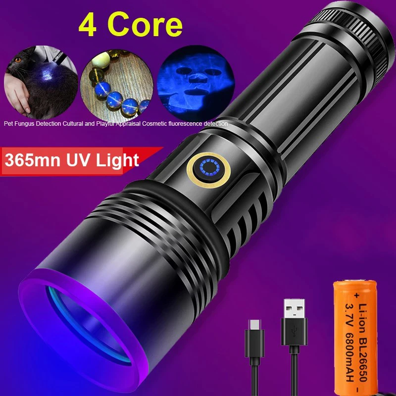 

C2 Powerful 365nm UV Flashlight Ultraviolet Blacklight USB Rechargeable Purple Linterna Carpet Pet Urine Detector Catch Scorpion