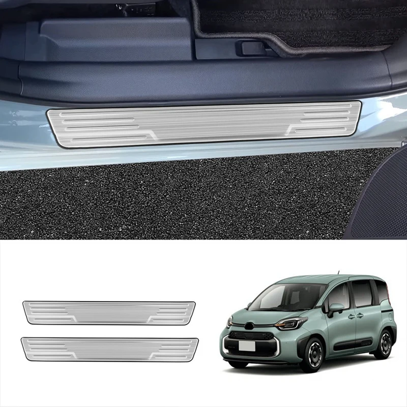 Exterior do carro Sill Strip Scuff Placa Guarda Pedal Protector Styling Etiqueta Prata para Toyota Sienta Série 10 2022-2023