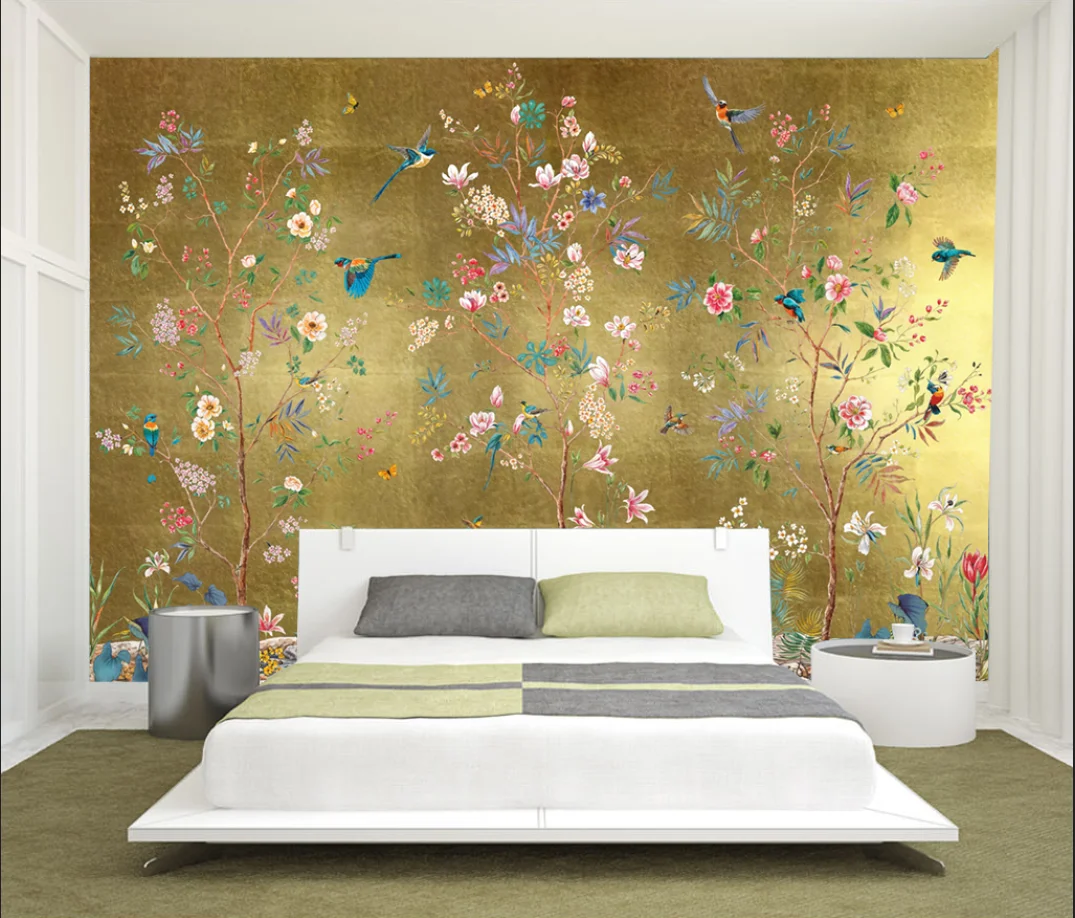 

Custom American retro flower bird wallpaper customized bedroom living room porch 3D wallpaper canvas self-adhes Material mural