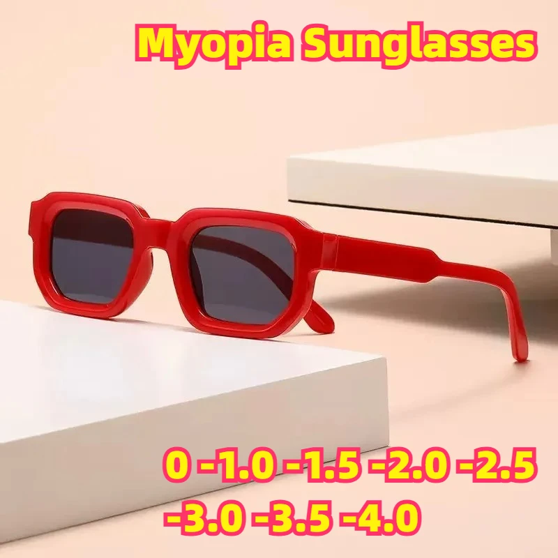 2026 New Fashion Square Frame Myopia Sunglasses Unisex Retro Minimalist Luxury UV Protection Shades Diopter 0 To -4.0