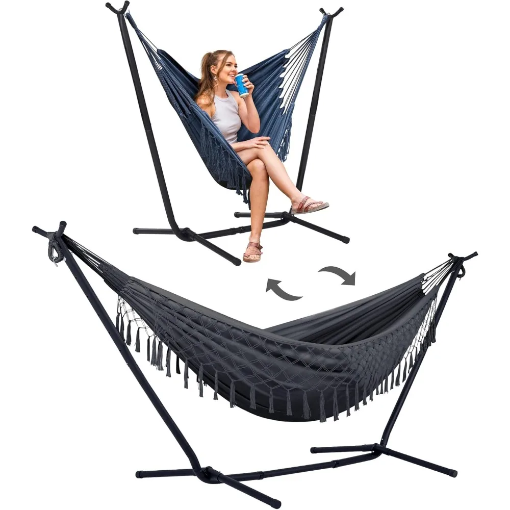 

2-in-1 Convertible 2 Person Hammock with Stand Included, Best for Outdoor Indoor Backyard Garden, Portable Double Hammock