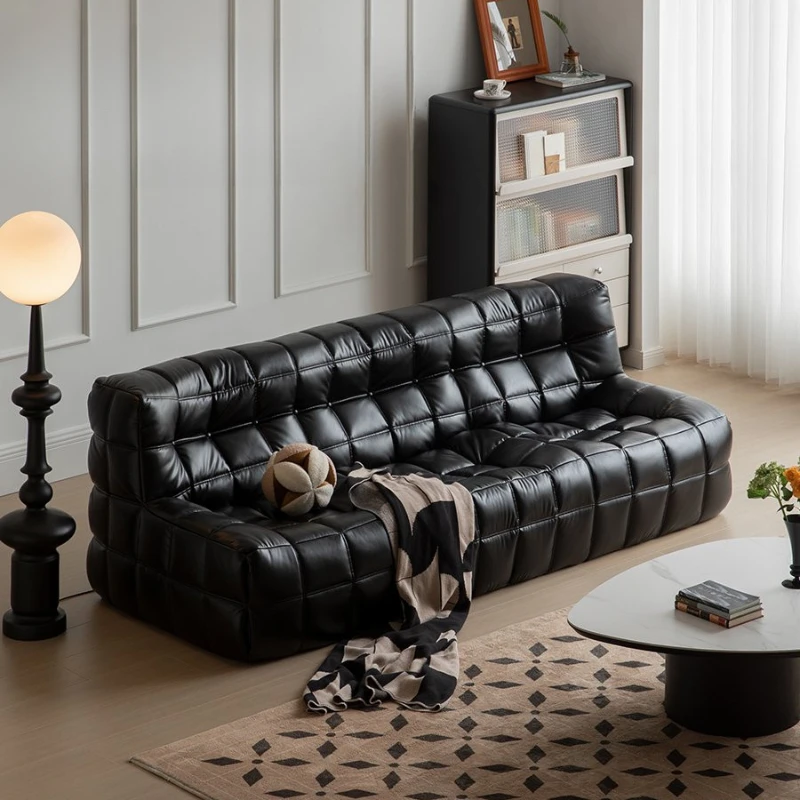 

Retro leather light luxury single sofa living room three-person small apartment