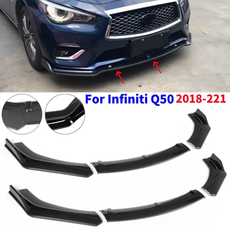 

Car Front Bumper Lip Splitter Plate Cover Trim Spoiler Diffuser Body Kit For Infiniti Q50 2018-2021 Carbon Fiber/Glossy Black