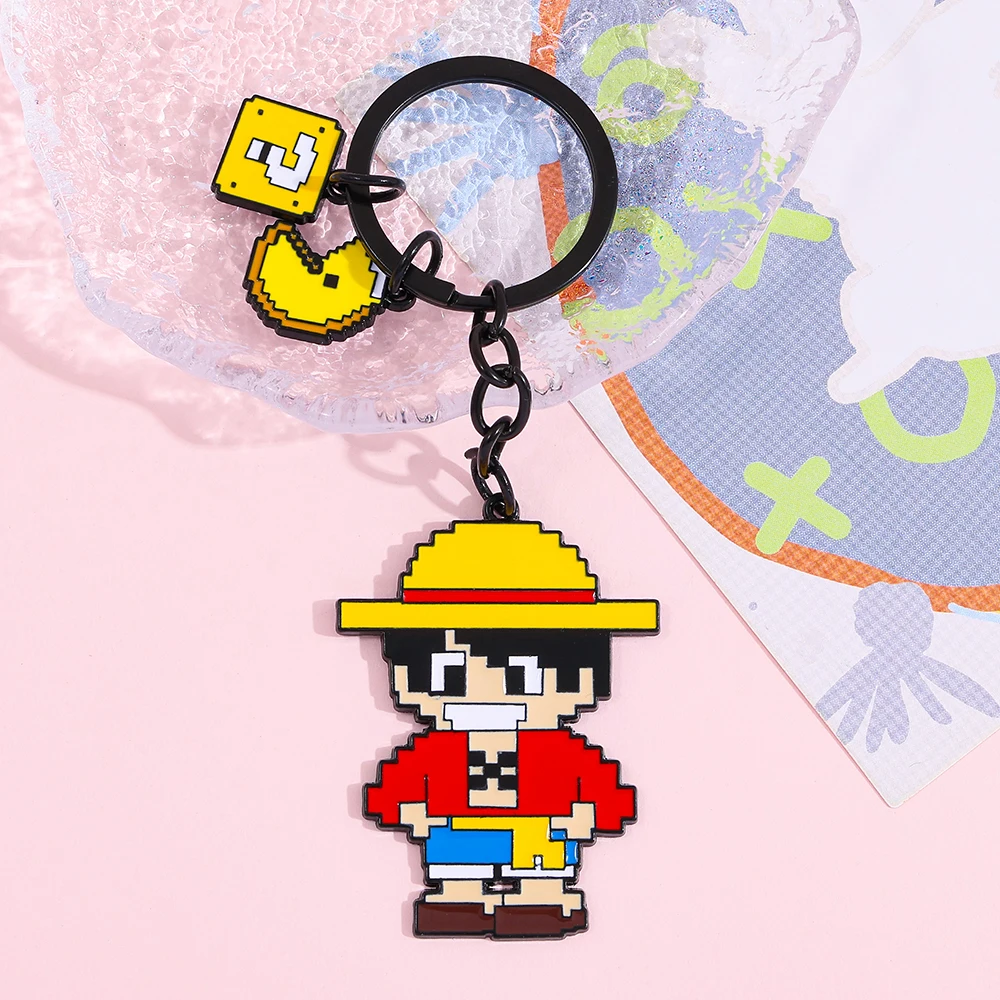 ONE PIECE Anime Pixel Metal Keychain Cosplay Character Ornament Collectible Fan Gift Toy