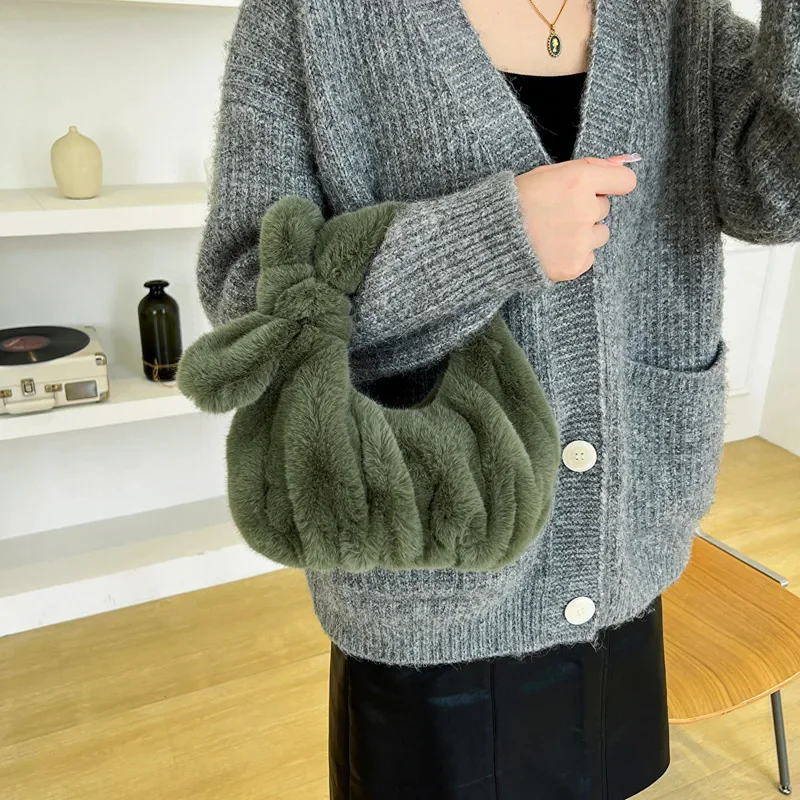 Frauen Handtaschen Plüsch Herbst Winter neue koreanische Stil Mode einfache süße süße weiche Schleife Geldbörsen und Handtaschen für Frauen All-Match