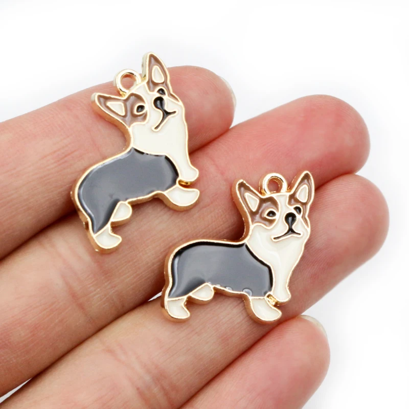 10pcs 25x23mm Enamel Corgi Dog Charms Pendant Cute DIY Jewelry Making Accessories for Earring Bracelet Necklace Craft Supplies