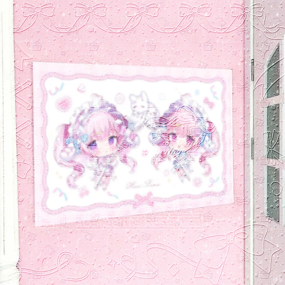 Jiraikei かわいい Kawaii Chibi Twin Pink Hair Anime Lolita Girls Tapestry マインMine Kei Pastel Pink Frame Cat Pet Confetti Bow Print W