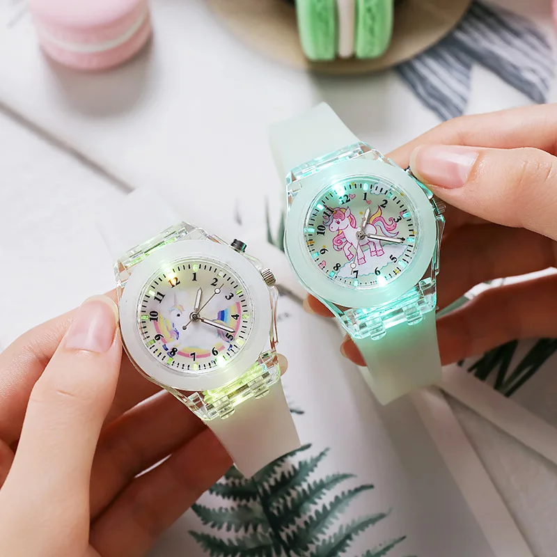 Cartoon Unicorn Children Watches Kids Color Light Source Silicone Dinosaur Girls Watch Boys Gift Clock Wrist Relogio Feminino