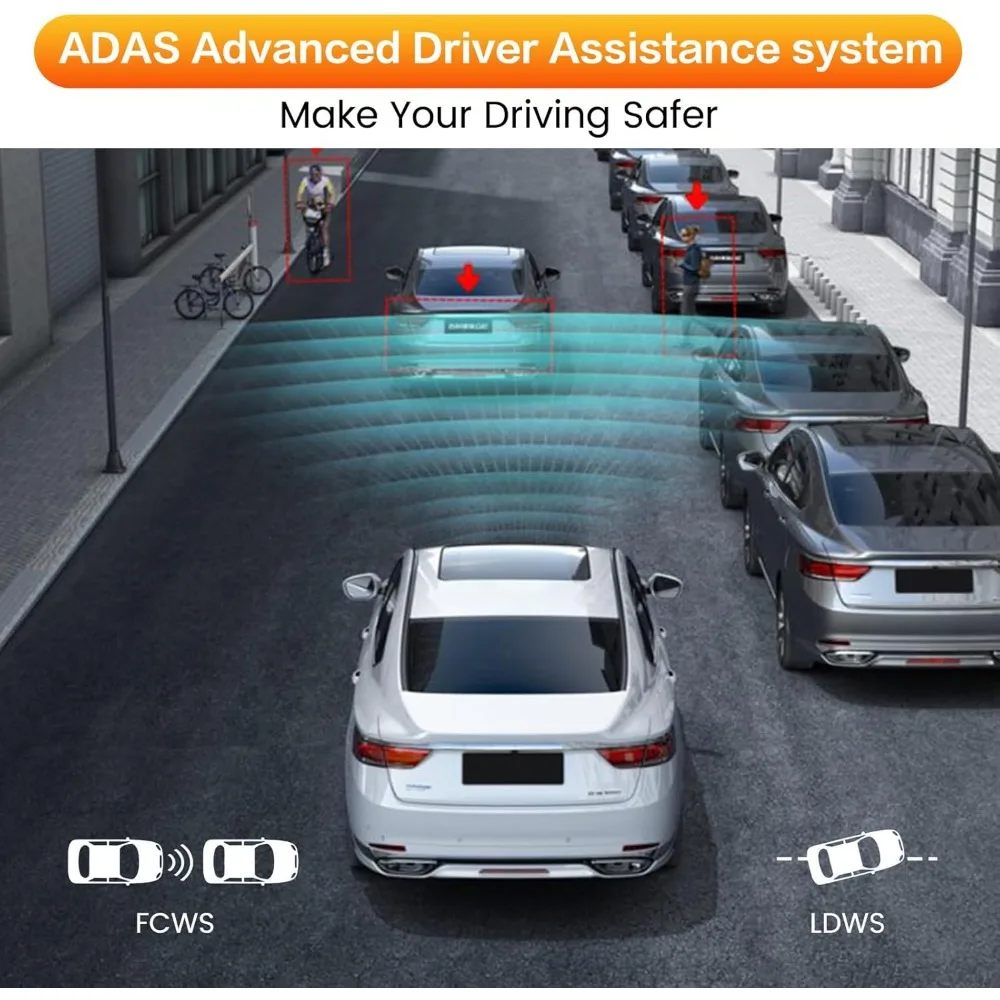 مسجل فيديو كاميرا USB للسيارة DVR، تسجيل حلقي ADAS، كاميرا داش، مع بطاقة SD سعة 32 جيجابايت، وضع ركن السيارة 24 ساعة، مسجل قيادة LDWS FCWS