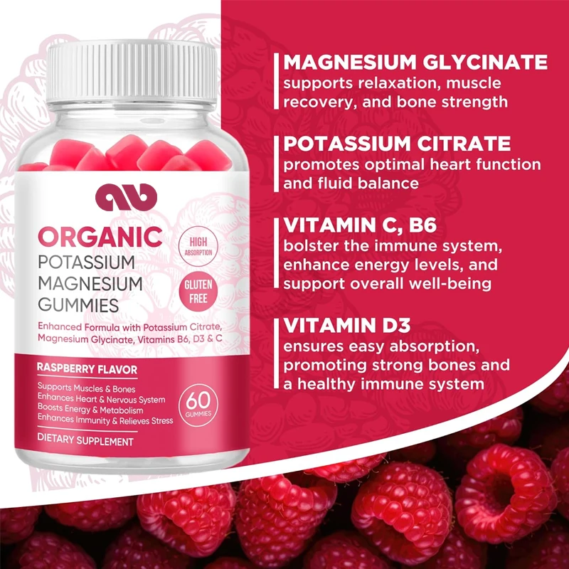 

Potassium magnesium gummies contain vitamin D3, B6, C - high absorption potassium 99mg, magnesium glycinate 250mg