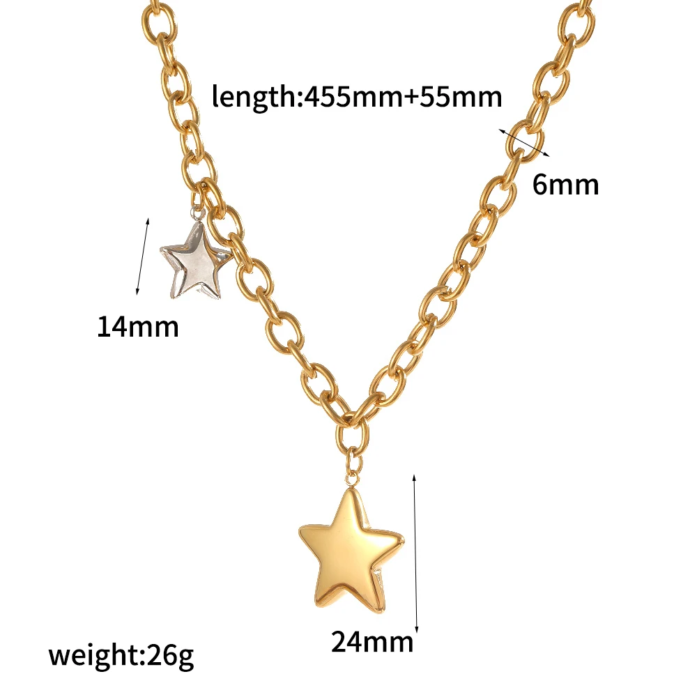 Schlichtes, klassisches, 18 Karat vergoldetes Edelstahl-Armband mit fünfzackigem Sternanhänger, wasserdichter Schmuck für Damen, Geschenk. – Detail 9