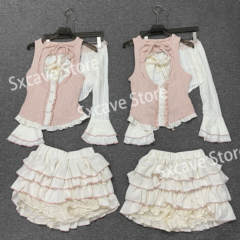 Japanese Style Kawaii Clothing 3 Piece Skirts Set Women Bodycon Slim Even Party Clothing 2023 Autumn Lolita Suits Y2k Crop Tops