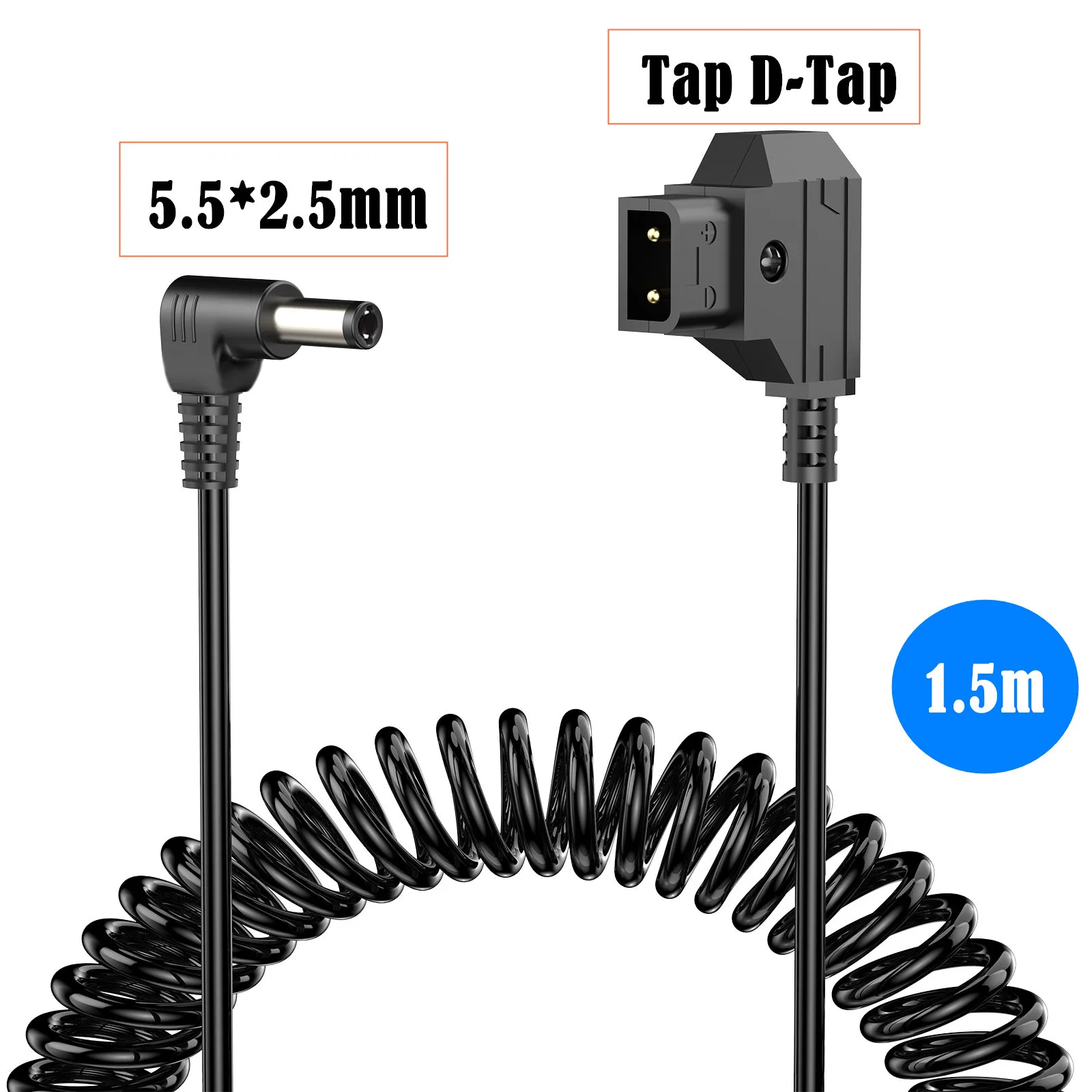 Coiled Power Tap D-Tap to Right Angled DC  Cable, Replacement Dtap to DC Cable for Anton Bauer, KIPRO LCD, Black Magic Etc