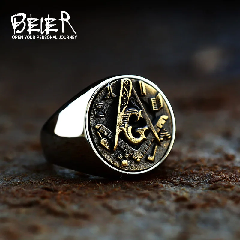 BEIER Hiphop style Stainless Steel Men Ring Masonic Skull Titanium Rings for men Vintage Punk Fashion Jewelry Gift BR8-776