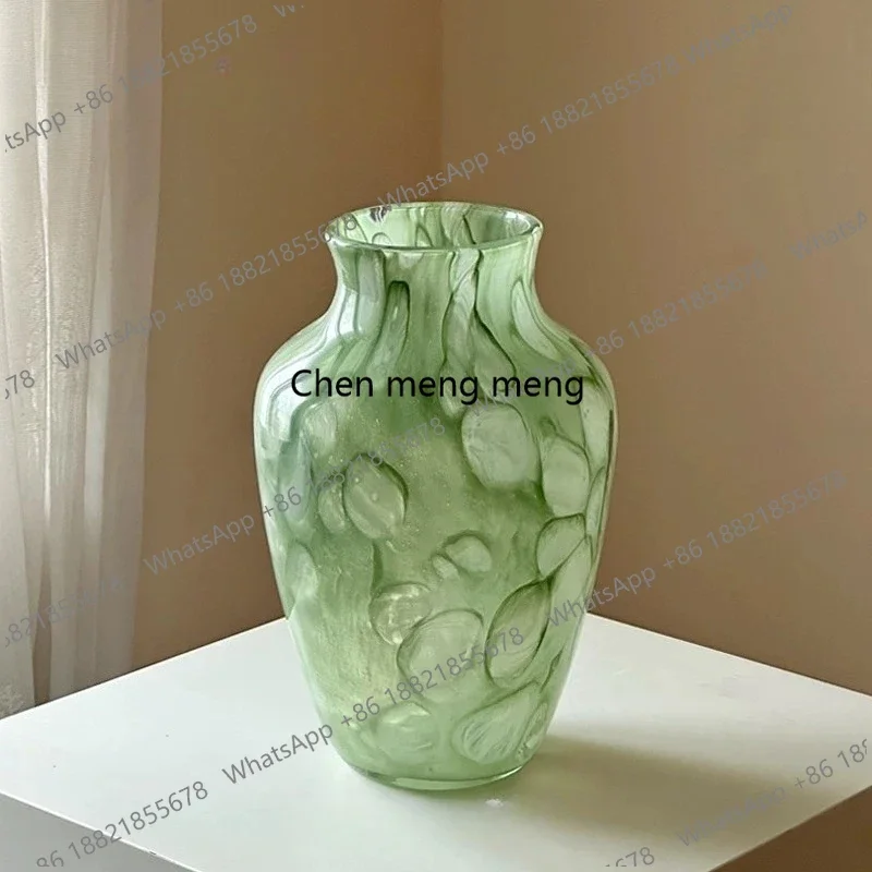 A178Super beautiful lily green glazed glass vase living room flower arrangement light luxury high-end ornament