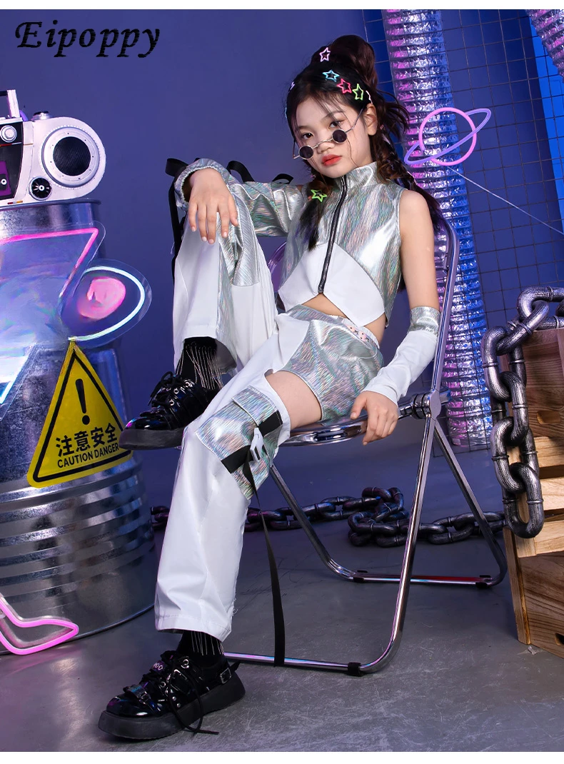 子供のtステージのクールなパフォーマンス服、ジャズダンススーツ、女の子のためのファッショナブルな服