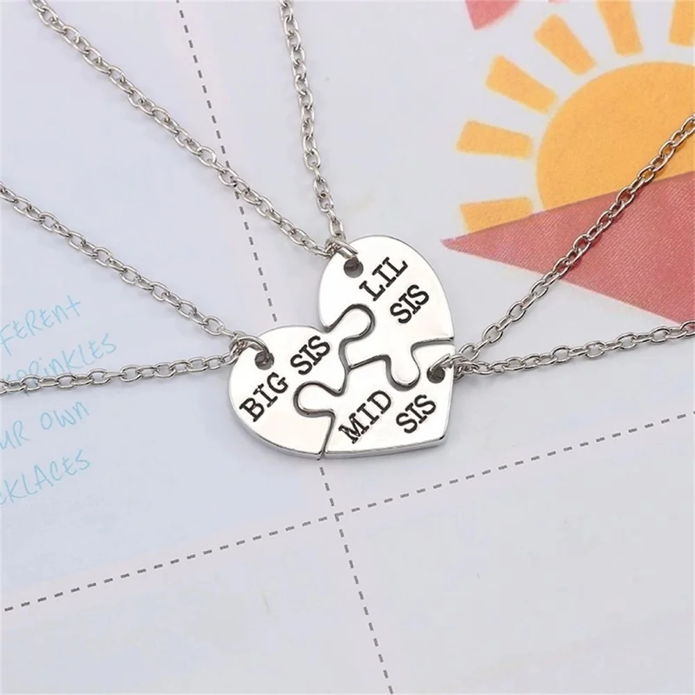 3 Pcs/set Heart Shaped Alphabet Stitching Pendant Necklace Halloween Valentine\'s Day Gifts Jewelry For Couples Women Sister