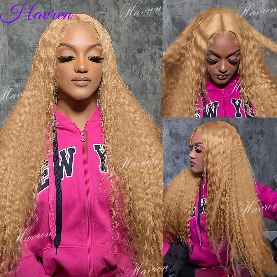 30 36 بوصة العسل شعر بشري أشقر مجعد ملون شعر مستعار موجة عميقة شعر مستعار أمامي 13X4 13X6 Hd الدانتيل الشفاف الجبهة الباروكات البرازيلية