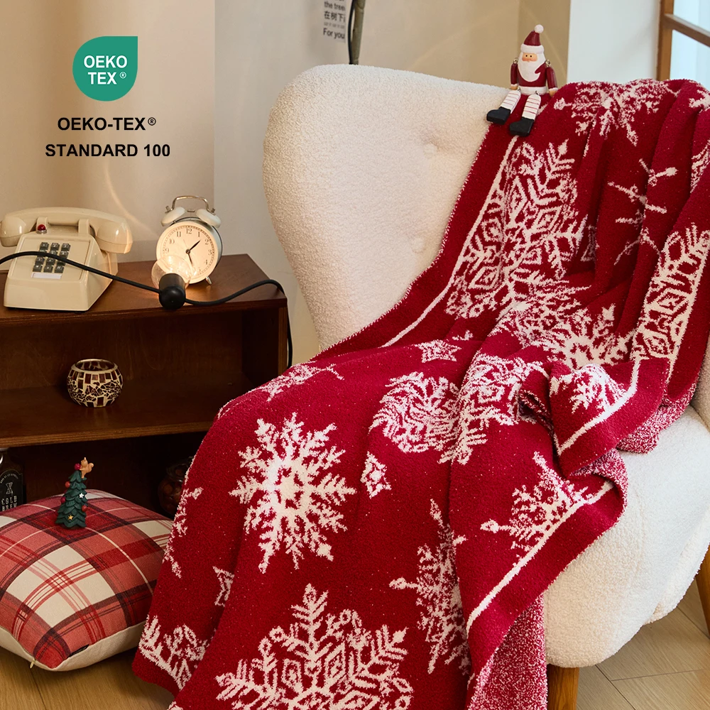 Snowflakes Blanket Soft Microfiber Knit Pinetree Houndstooth Christmas Decor Warm Throw Blanket for Couch Sofa Chair Bed 51x63in