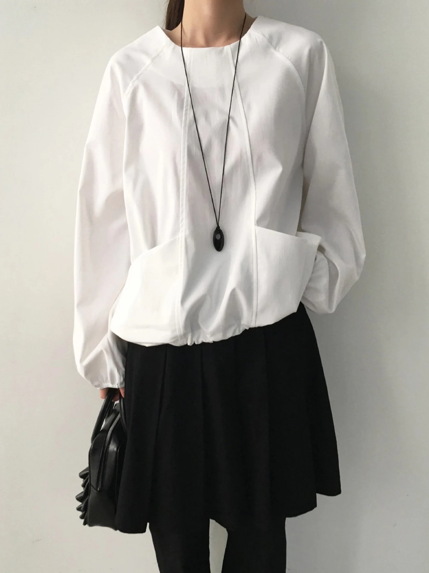 Casual round Ne Long Sve Dstring Loose Women's irt Spring New Sle Comfortable All-Match Overhead Top Korean Sle