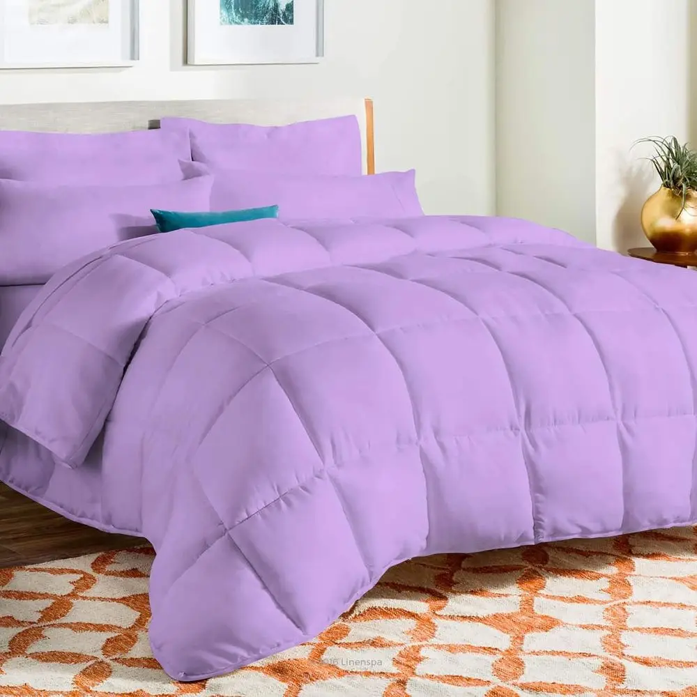 All Seasons ull/Queen Size 1000 Thread Count | 400 GSM iber ill | Solid Lavender Down Alternative 1 Piece Box Design Comorter Se